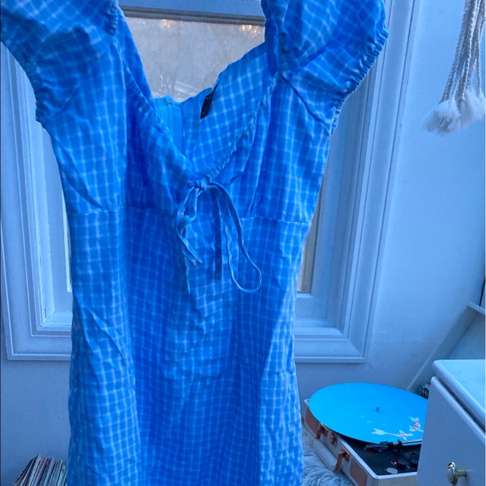 Blue plaid milk maid style dress